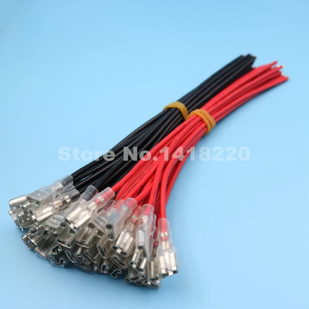 20pcs Red/Black 6.3mm Single Head Female Spade Crimp Terminals Wire