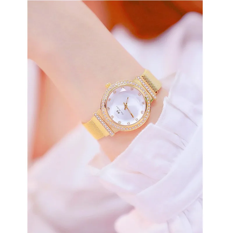 

2019 Silver Gold New Hot Ladies Quartz Watch High-end Linked Watch Custom Full Diamond Female Watch Small Chain Disc Chronograph