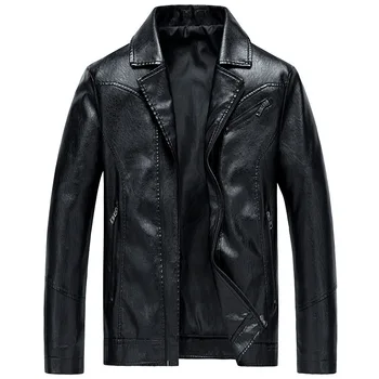 

2019 Spring New Casual Turn Down Collar Leather Jacket Men Biker