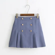 Весна Лето Высокая талия мини юбки женские модные двубортные однотонные трапециевидные плиссированные женские сексуальные шикарные хлопковые Saias