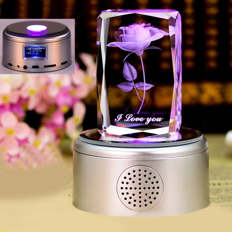 

Creative 3D Rose Flower USB Charging Rose Crystal Night Light With Music Box for Valentine's Day Birthday Gift Decoration