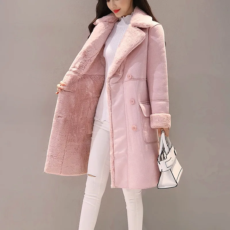

CBAFU fleece women lamb wool coat 2018 winter thicken warm wool long outwear casual lamb jacket high quality overcoat N985