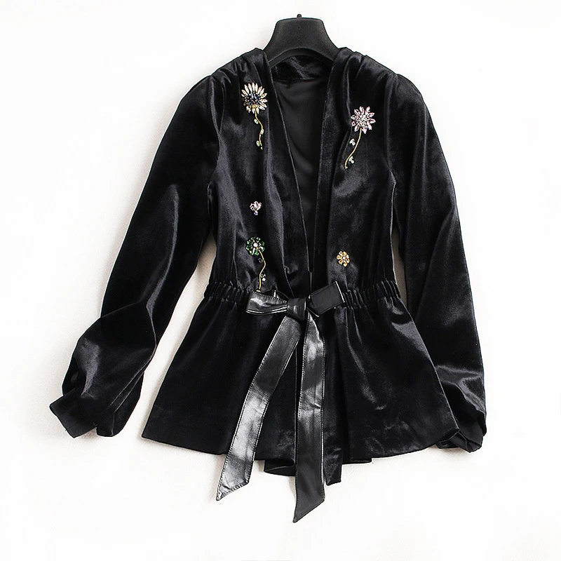 UK Winter New Style Beading Luxury Cardigan Jackets 2018 Long Sleeve Green / Black Spring Flower Velvet Beaded Jacket Women UK Winter New Style Beading Luxury Cardigan Jackets 2018 Long Sleeve Green / Black Spring Flower Velvet Beaded Jacket Women