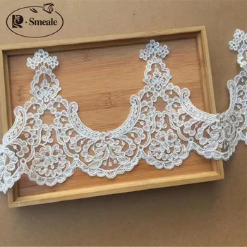 

3Yards/Lot Refined Luxury with Continental Car Bone Sequined Lace Wedding Dress Accessories Lace Trim width 17cm RS1710