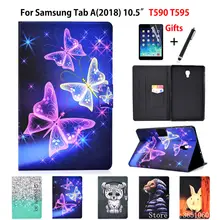 Модный чехол с бабочкой для samsung Galaxy Tab A A2 10," T590 T595 T597, SM-T590 чехол, подставка для планшета, Чехол+ пленка+ ручка