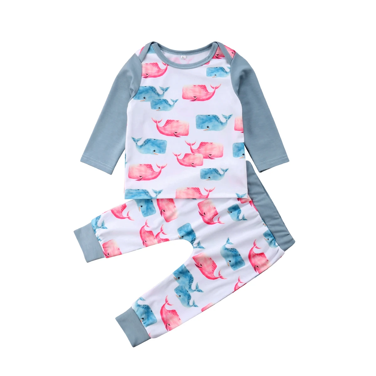 

Baby Clothes Toddler Boy Kids Girls Clothes Whale Print Pullover Long Sleeve T shirt Tops Pants Outfits Animal Set 2019