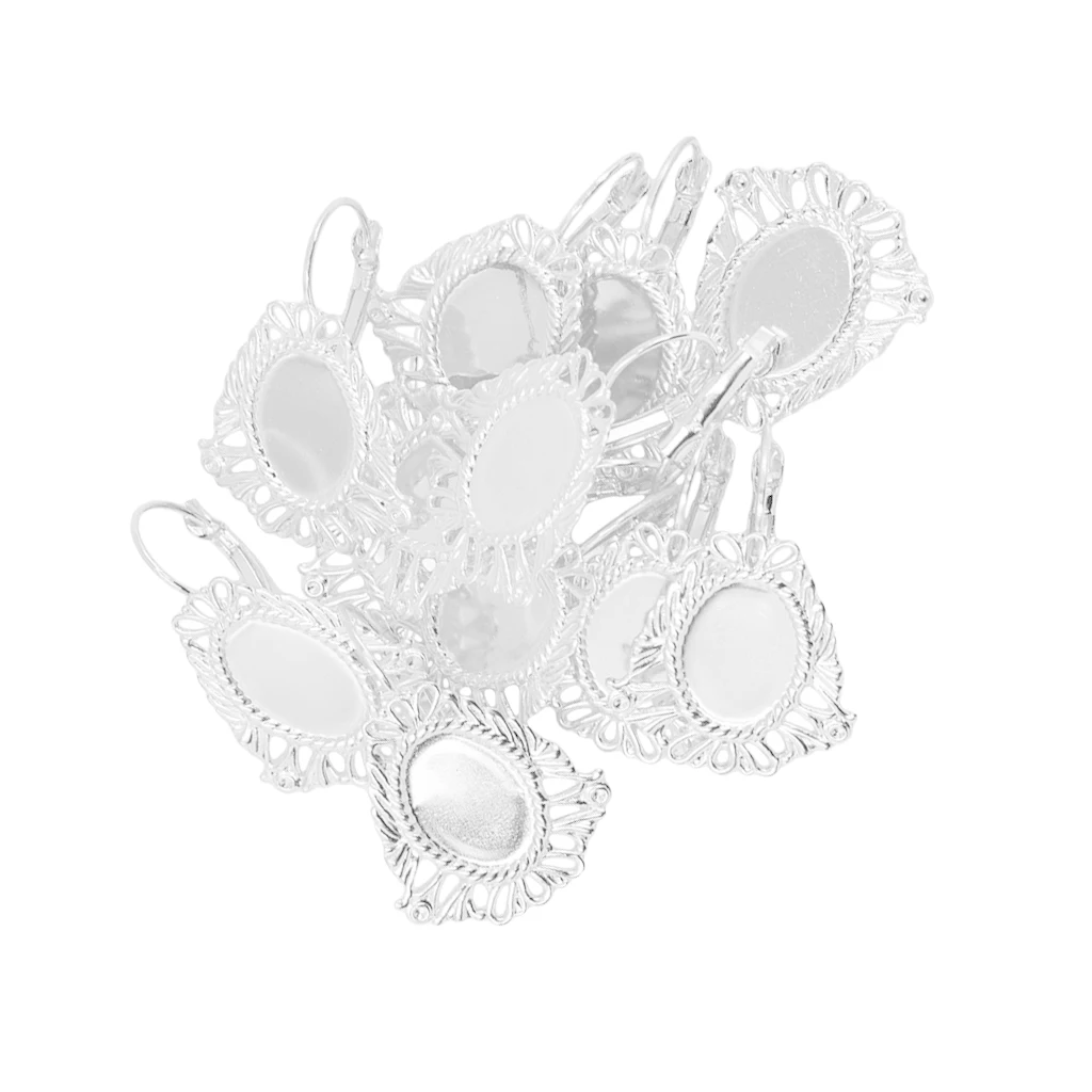 12 Pieces/Lot DIY Earring Wire Hook Blank Oval Filigree Flower 11x 16 mm Oval Cabochon DIY Jewelry Findings