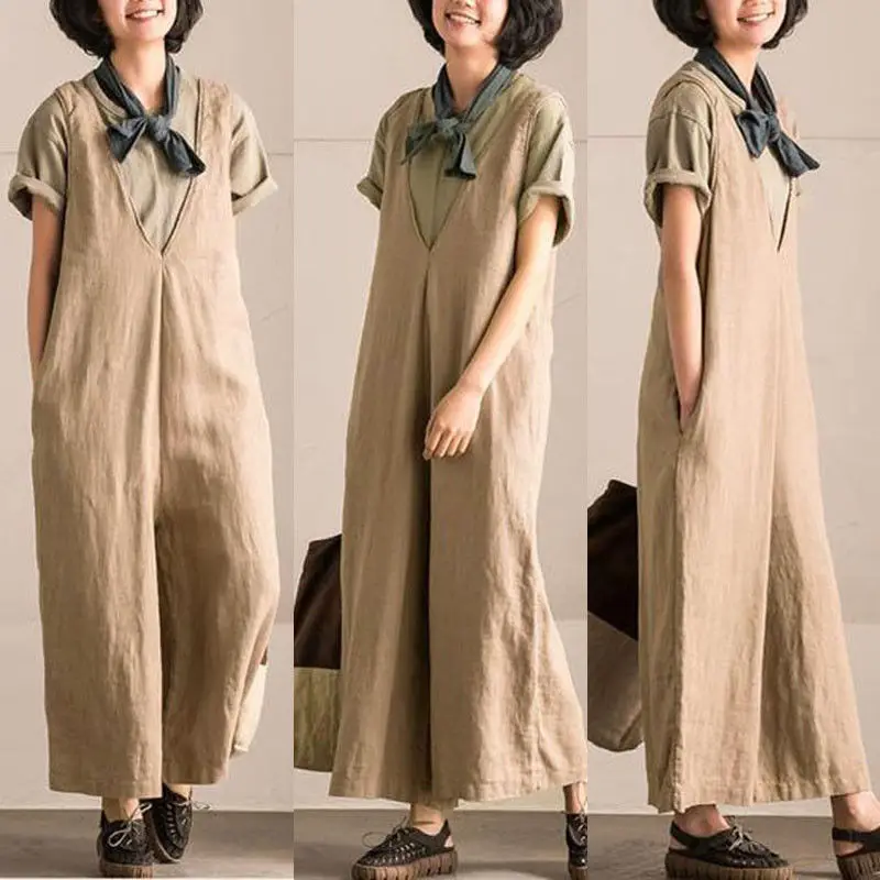 2019 Women Wide Leg Trouser Vintage Overalls Casual Sleeveless Strappy Jumpsuit Loose Rompers Plus Size Jumpsuits 2019 Women Wide Leg Trouser Vintage Overalls Casual Sleeveless Strappy Jumpsuit Loose Rompers Plus Size Jumpsuits