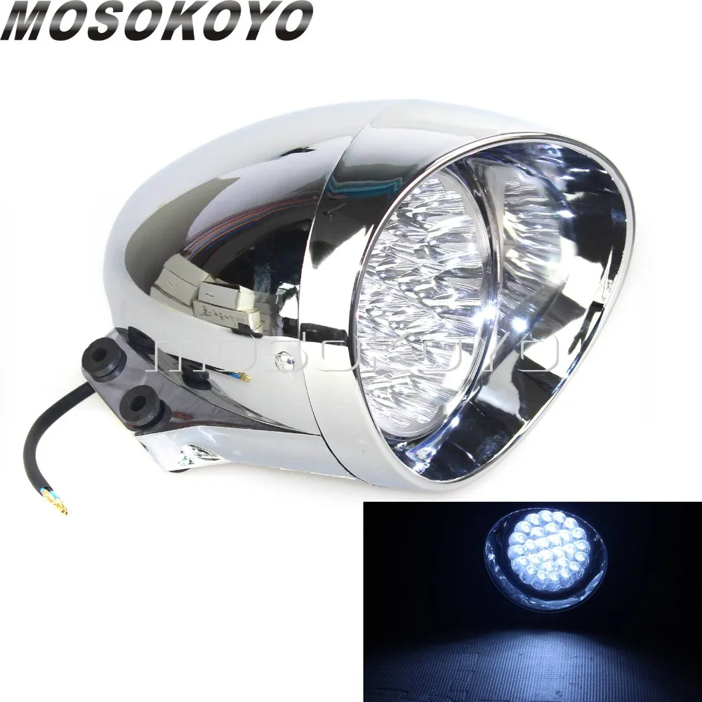 

Chrome ABS 6.5" LED Headlight DRL Bright Front Lamp for Harley Chopper Scrambler Cafe Racer Honda Kawasaki