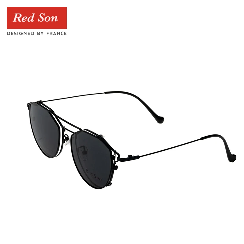 

Red Son Vintage Polarized Pilot Sunglasses Women Men Clip On Lens Removable eyewear Unique Design Alloy Frame Set Plain Glasses