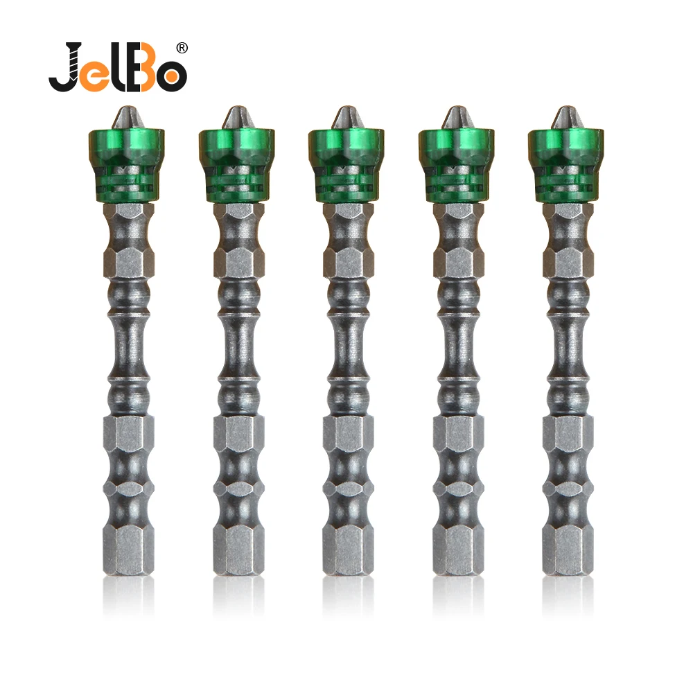

JelBo 5PCS/Lot Green S2 Steel Anti-slip Magnetic Ring Electric Screw Driver Set Single Head Cross Magnetic Screwdriver Bit