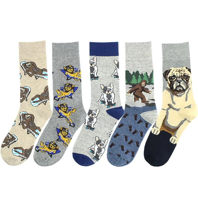 [COSPLACOOL]Animal Lion Harajuku Funny Socks Men Pug Dog Elephant Pattern Crew Socks Novelty Gift Sokken Unisex Skateboard Socks