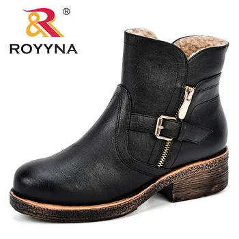 

ROYYNA Women Ankle Boots 2018 Autumn Winter Female Casual Shoes Woman Flat Fashion Platform Round Toe Buckle Strap Solid