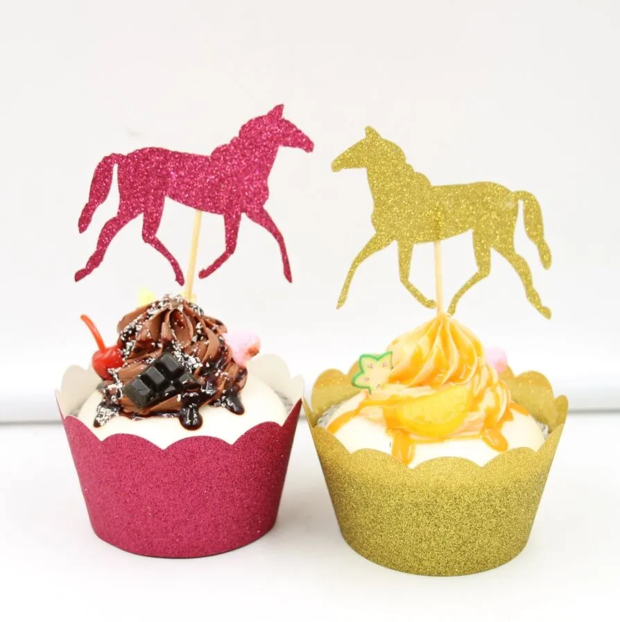 10 Ensembles Or Rose Noir Cheval Cupcake Wrapper Toppers Enfants Anniversaire Enfants Decorations De Fete Aliexpress