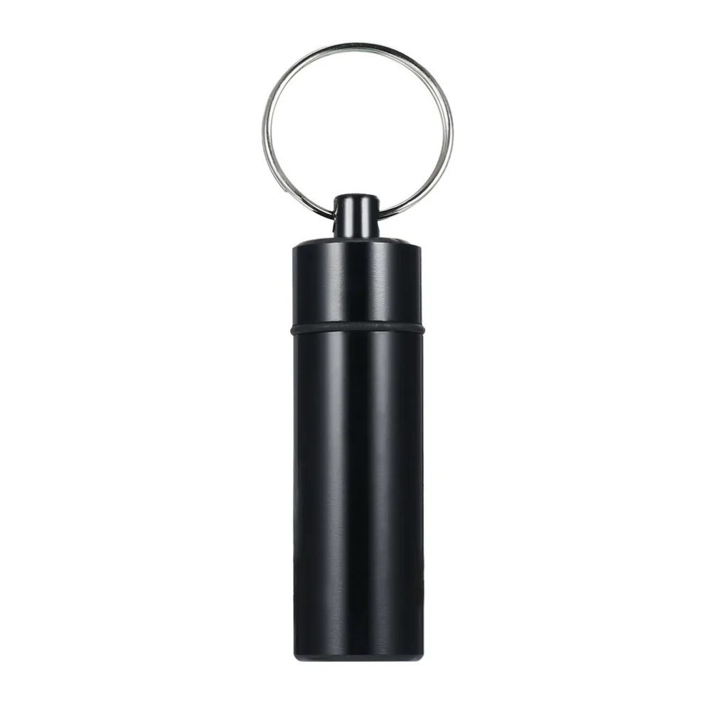 

Mini Portable Waterproof Pill Shape Aluminum Alloy Pill Box Case Bottle Cache Drug Holder Container With Keychain