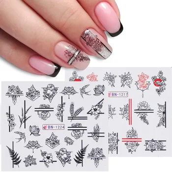 

1pcs Nail Stickers Black Line Sexy Girl Slider Writing Letter Tattoo Nail Art Water Transfer Decals Manicure Decor TRBN1237-1248