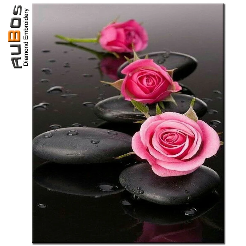 RUBOS Pink Rose Stone Diamond Mosaic embroidery DIY 5D diamond painting cross stitch full 3D round pattern rhinestone decoration (1)