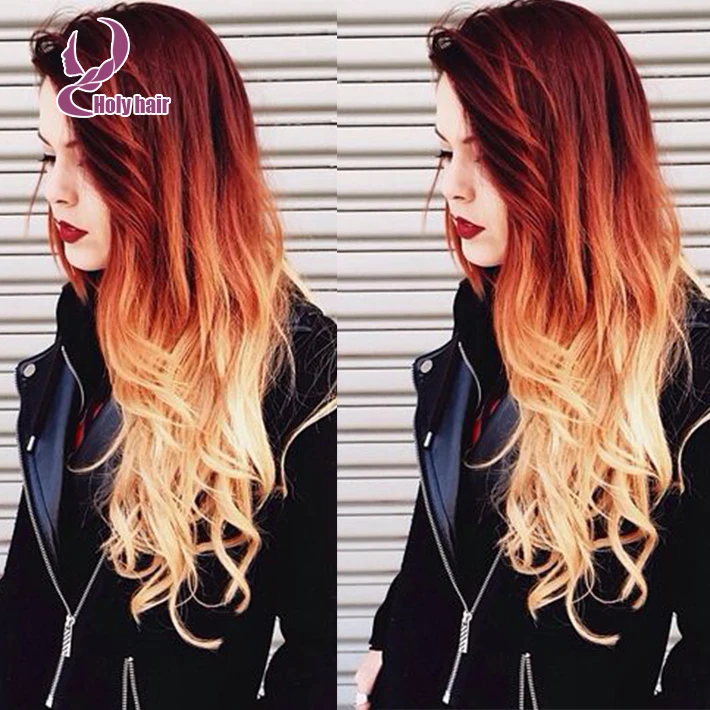 2015 New Product Virgin Human Hair Red Root Blonde Full Lace Wave