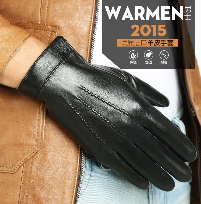 Горячая Распродажа, взрослые мужские перчатки, высокое качество, сенсорный экран, козья кожа, на запястье, модные, одноцветные, зимние перчатки, плюс бархат, ограниченная серия M037nc2