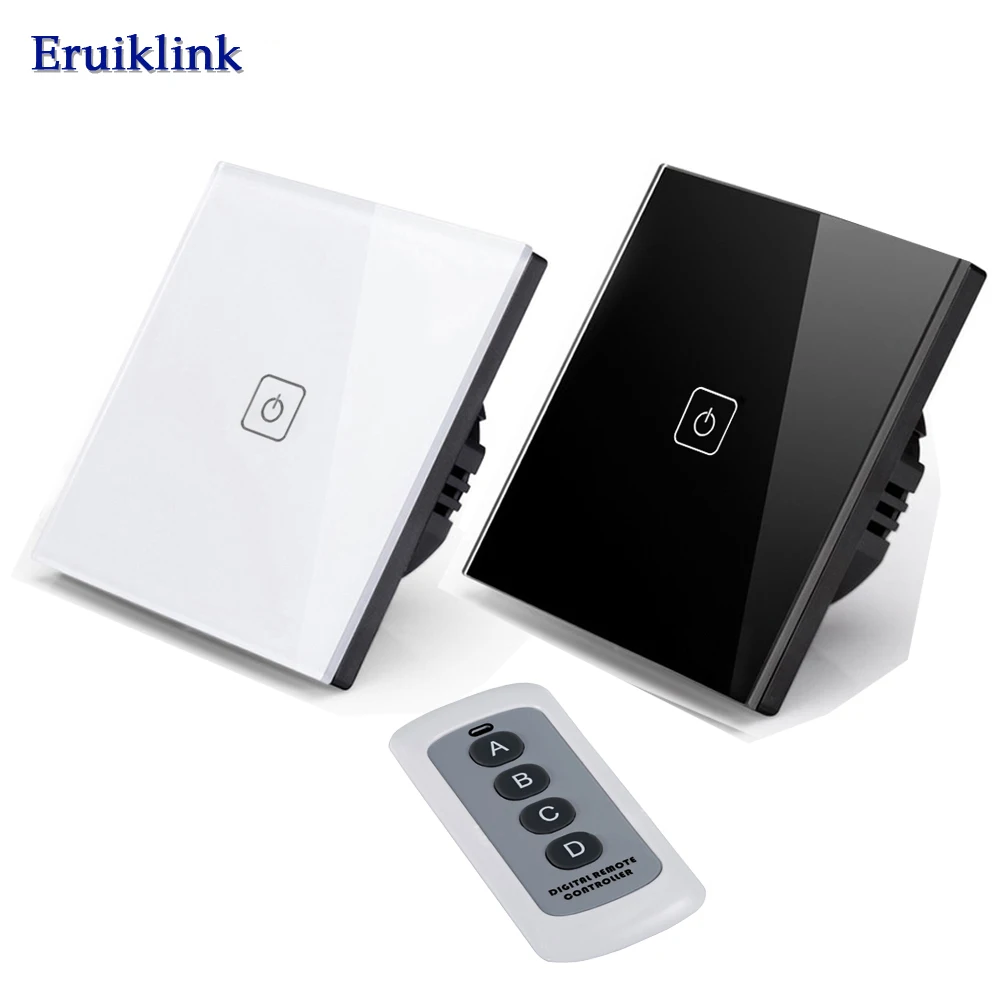 

Eruiklink EU/UK Standard Gang 1 Way Light Remote Control Switch,RF433 Smart Home 220V Touch Switch With LED Indicator