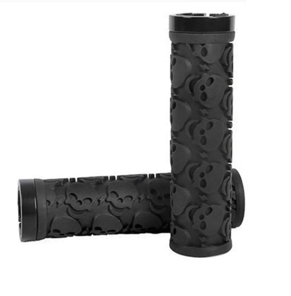 Black Mountain Bike Double Lock Aluminum Alloy Handle Set Small Skulls Antiskid Handle Cycling Hand Rest - Цвет: Black