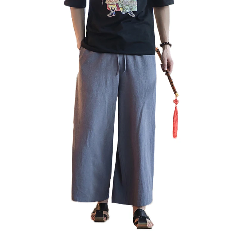 

2018 Men Cotton Linen Wide Leg Pants Japanese Harajuku Kimono Male Casual Loose Trousers Skirt Pant mens Joggers Harem Pants