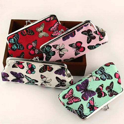 

Women's Ladies Butterflies Printed Coin Purse Canvas Pouch Cloth Buckle Clutch BVP6