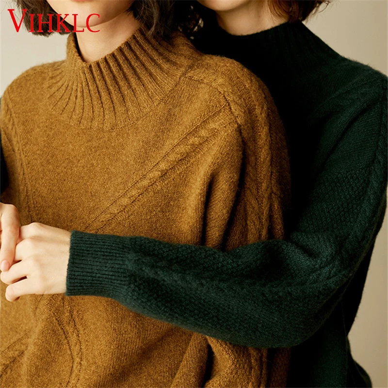 2018 Winter Women Cashmere Wool Sweaters Pullovers Turtleneck Casual Fashion Loose Solid Color Female Knitted C292 | Женская одежда