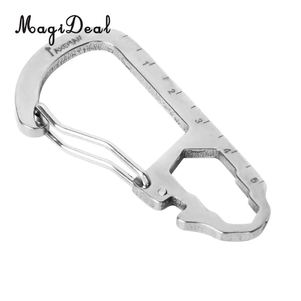 MagiDeal Multifunctional Stainless Steel Carabiner Hook Clasp Buckle w/ Scale Camping Hiking Climbing Keychain Aid Acce Silver