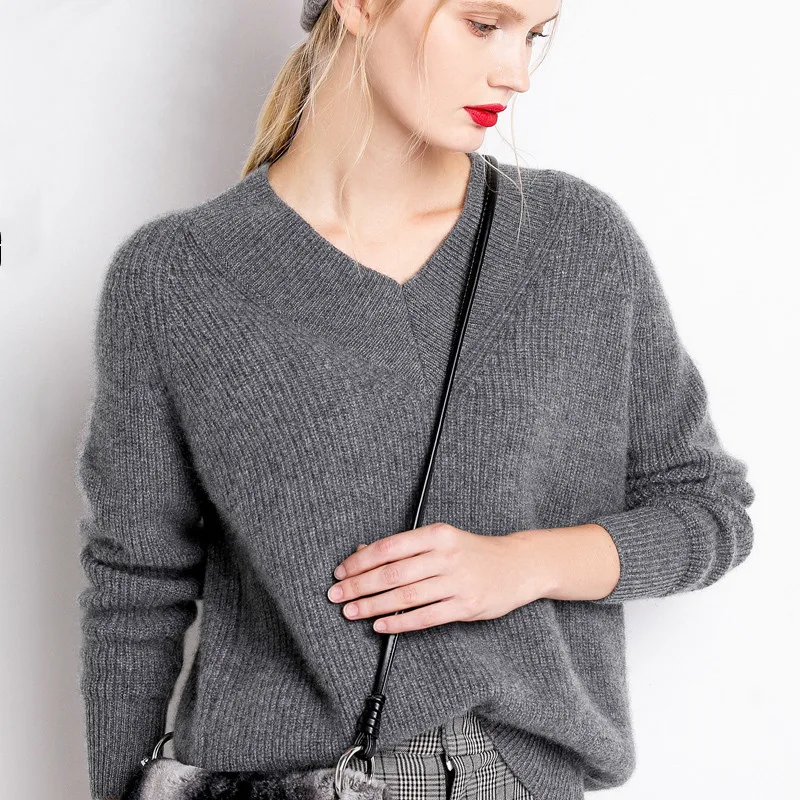 

Autumn and winter women's pullover V-neck 2019 new casual long-sleeved fashion sweet loose sweater women's warm knitted sweater