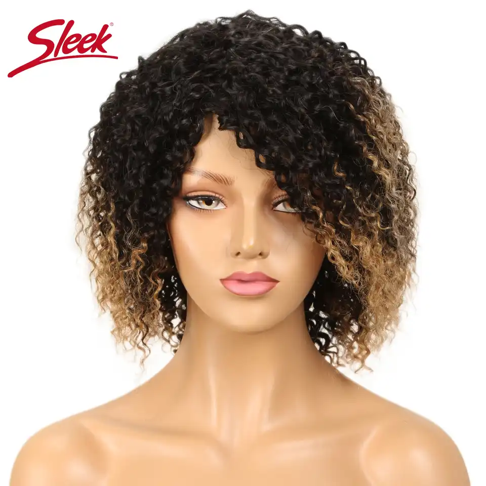 Sleek Brazilian Ombre Afro Kinky Curly Human Hair Wig Short Curly