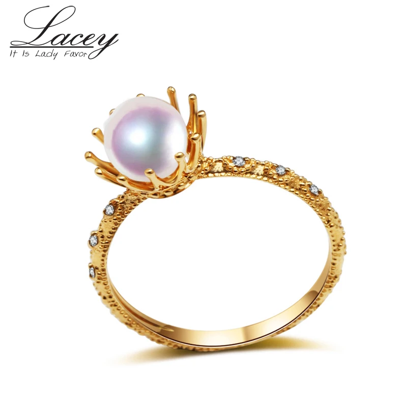 

18k gold engagement ring,natural akoya pearl ring gold jewelry,white round pearl ring fine jewelry for women Christmas gift