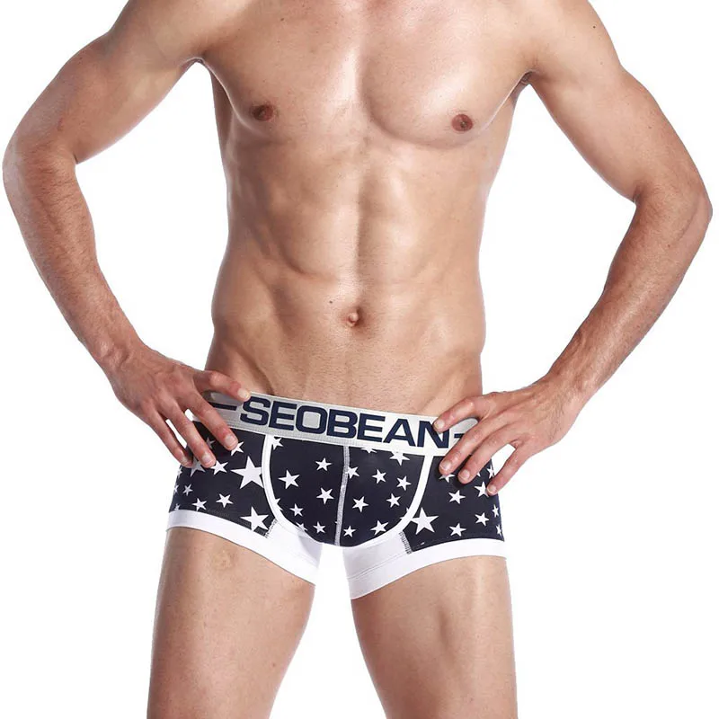Продажа Seobean Мужская Хлопок Боксеры Красочные Звезда Печати Мужской Underwear Моды