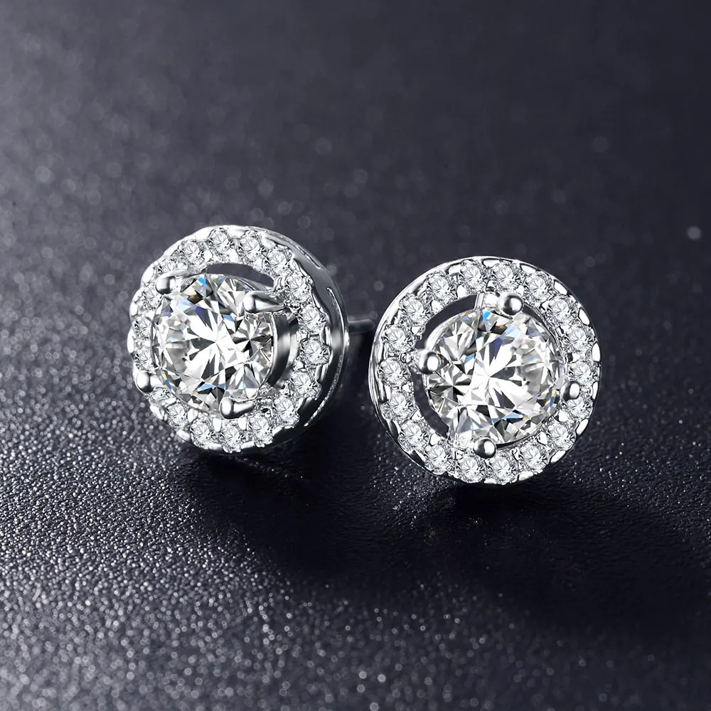 

Beiver Hot Sale Romantic Jewelry Stud Earrings For Wedding Elegant Silver Color AAA Cubic Zirconia Stone Earrings Free Shipping