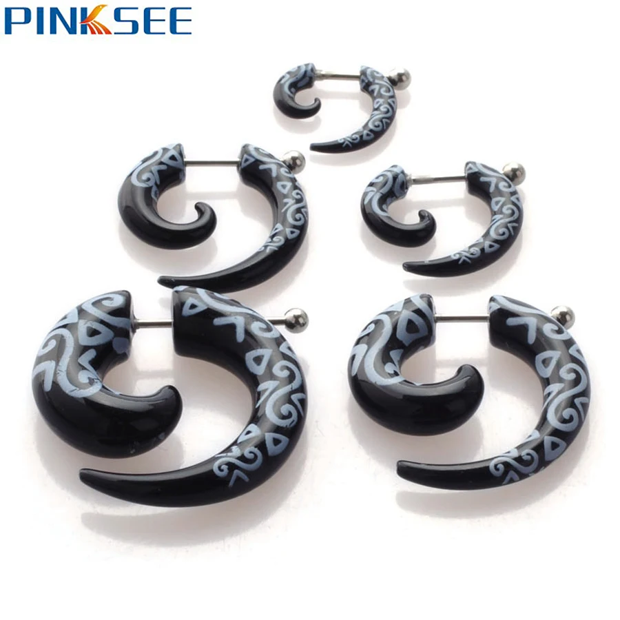 

10pcs Acrylic Totem Fake Twist Spiral Cheater Stretcher Gauges Expanders Earring Black Flesh Tunnel Plugs Piercing Body Jewelry