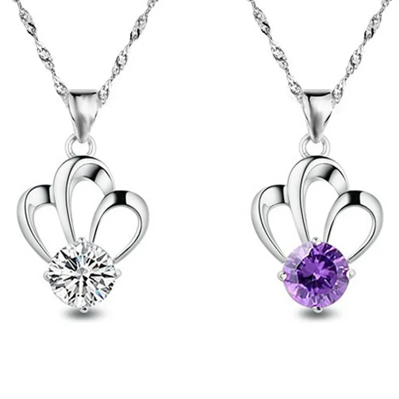 

Korean version of 925 sterling silver crown Amethyst zircon Necklace female fashion pendant fashion jewelry pendant