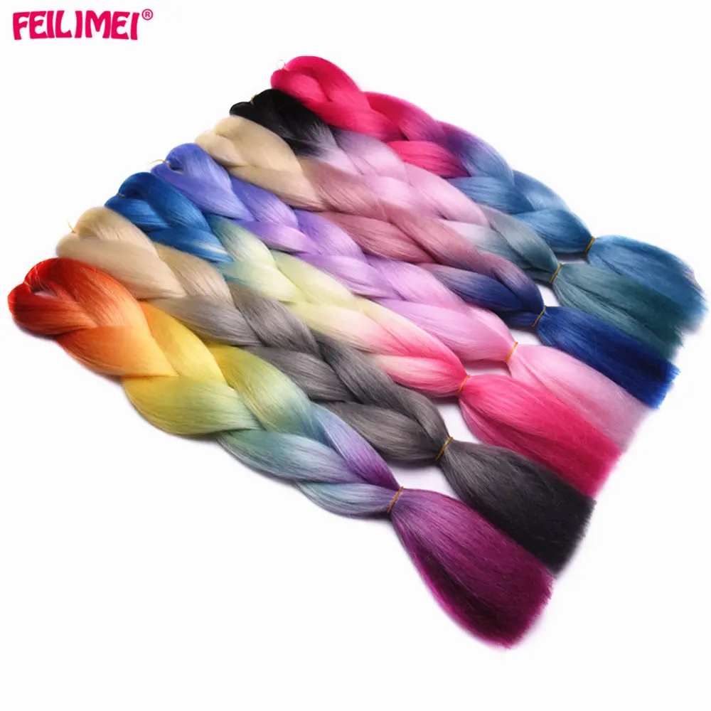 Feilimei Омбре цветные вязанные волосы для наращивания синтетические термостойкие вязанные косички Омбре огромные плетеные пряди для волос
