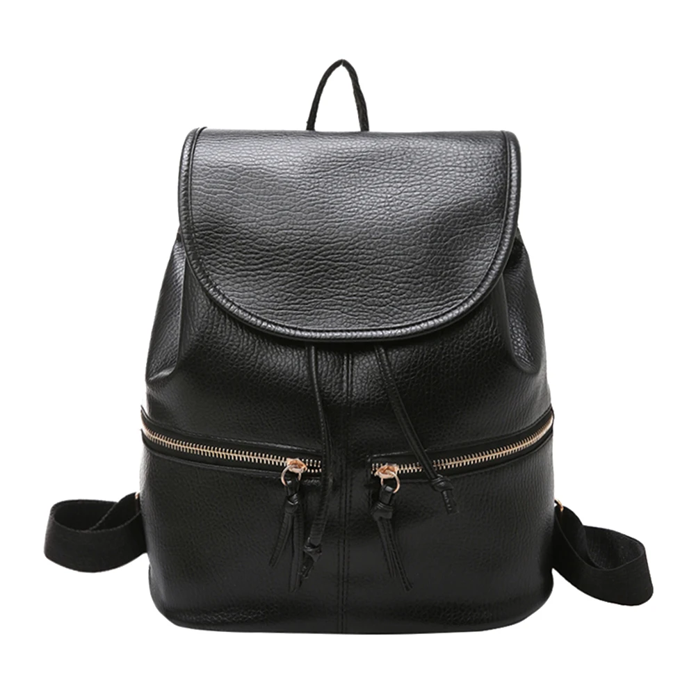 Casual Soft Leather Backpack Women PU Drawstring Backpack Zipper Girls School Bags Travel ...