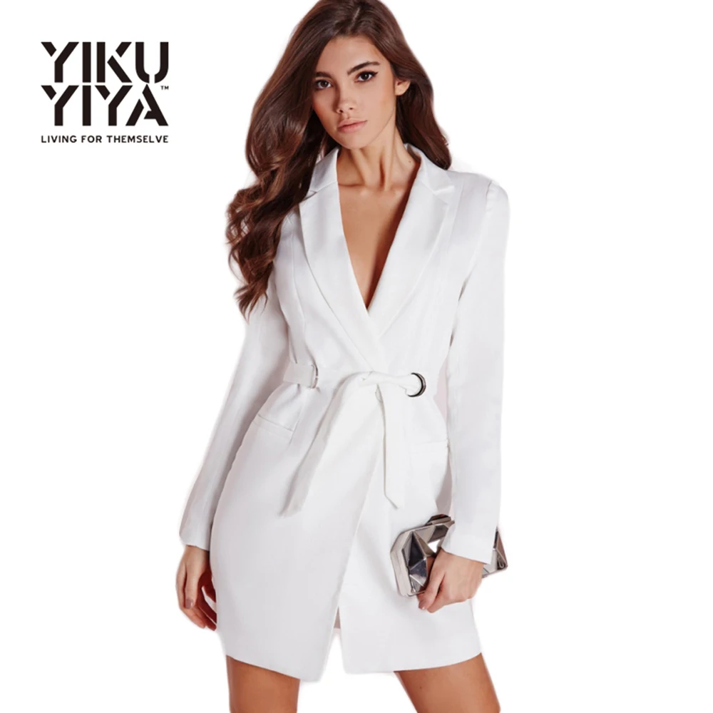 YIKUYIYA Spring Dress 2017 Women Clothing Long Sleeve Slim Dress OL White Tunic Polo Collar Dress