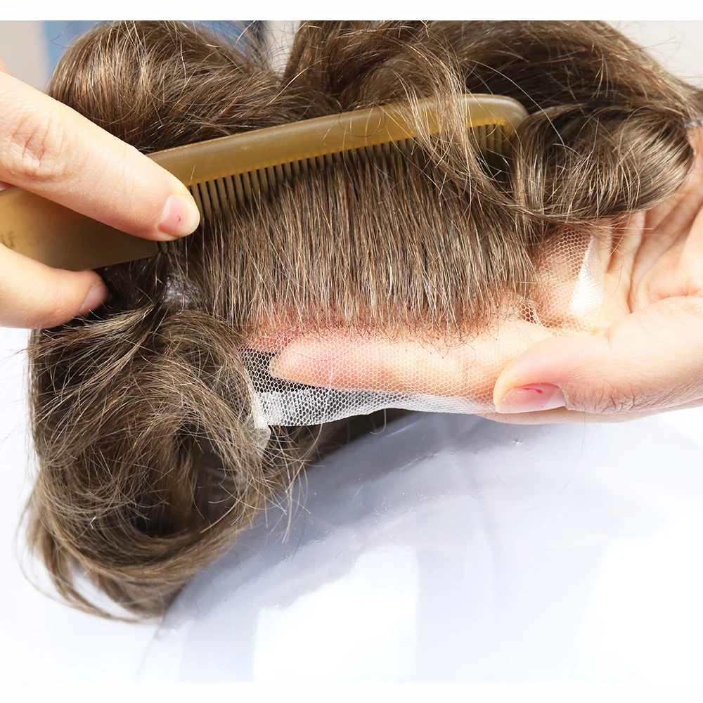 SimBeauty парик для мужчин для замены волос Мужская Т-система европейские человеческие волосы с 1" x 8" супер тонким французским кружевом#6 светильник коричневый Col