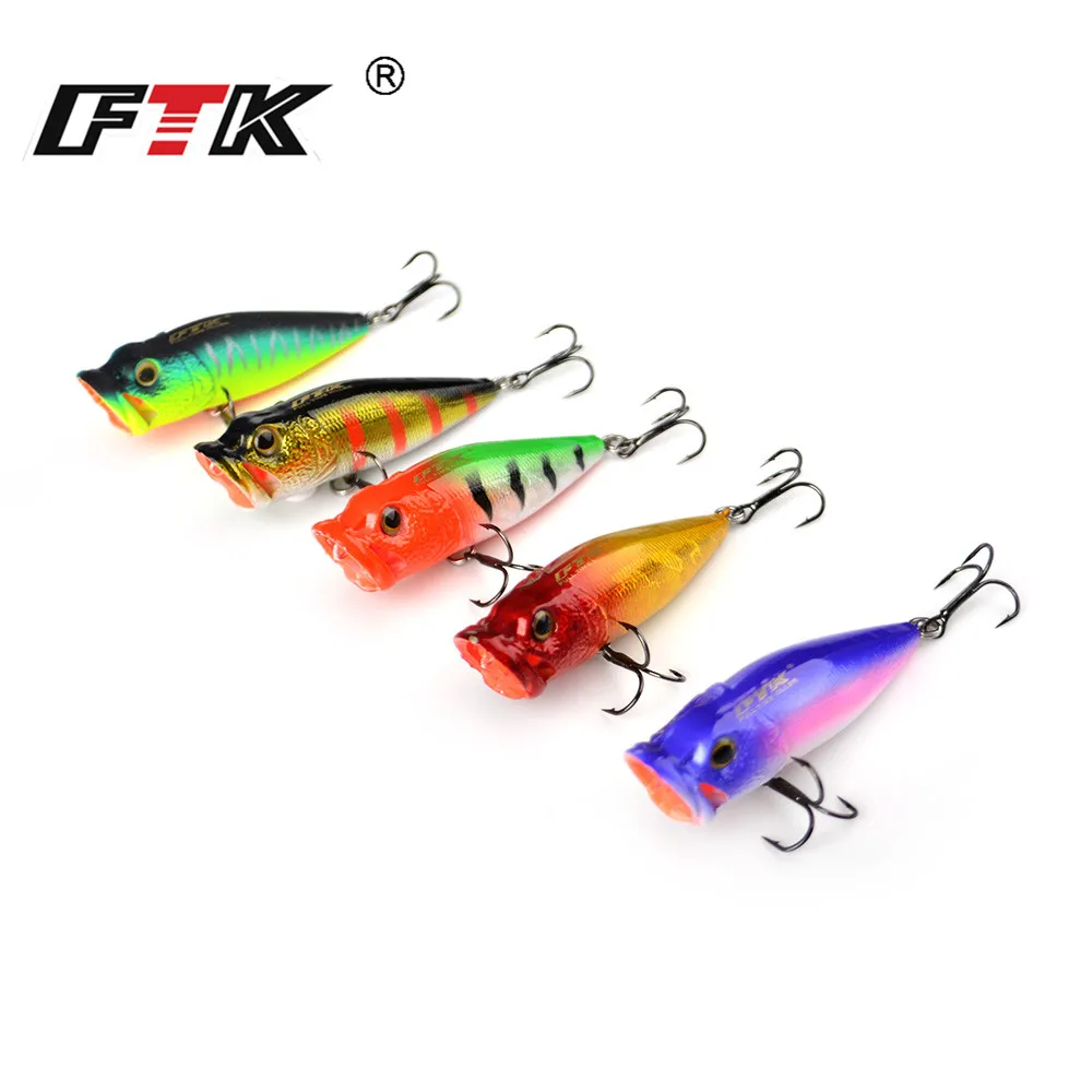 

FTK Fishing Lure Kit 5pcs/lot Professional 3D Eye Lifelike Bass Swim Bait Hard Bait Popper VIB 65mm 6g Floating Hook Wobbler HB