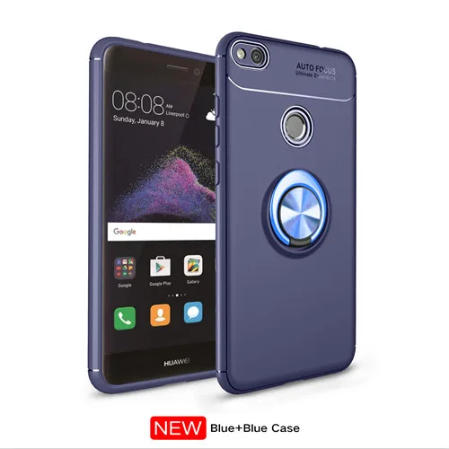 LEEHUR 6 цветов чехол для телефона для Huawei P8 Lite с держателем для телефона ТПУ силиконовый бампер модная задняя крышка - Цвет: Blue