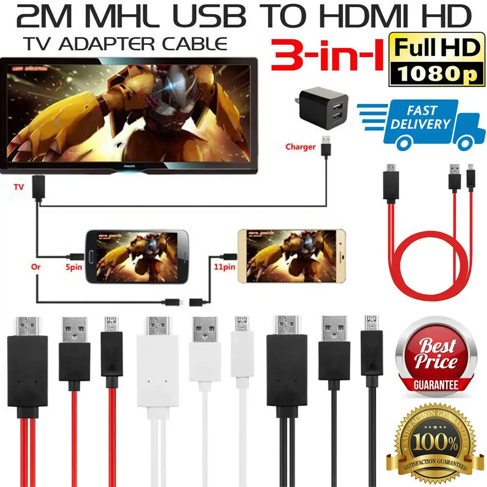 

F 2019 1080P MHL Micro USB Type-C To HDMI HD TV Cable Adapter For Samsung Android Smart Phones