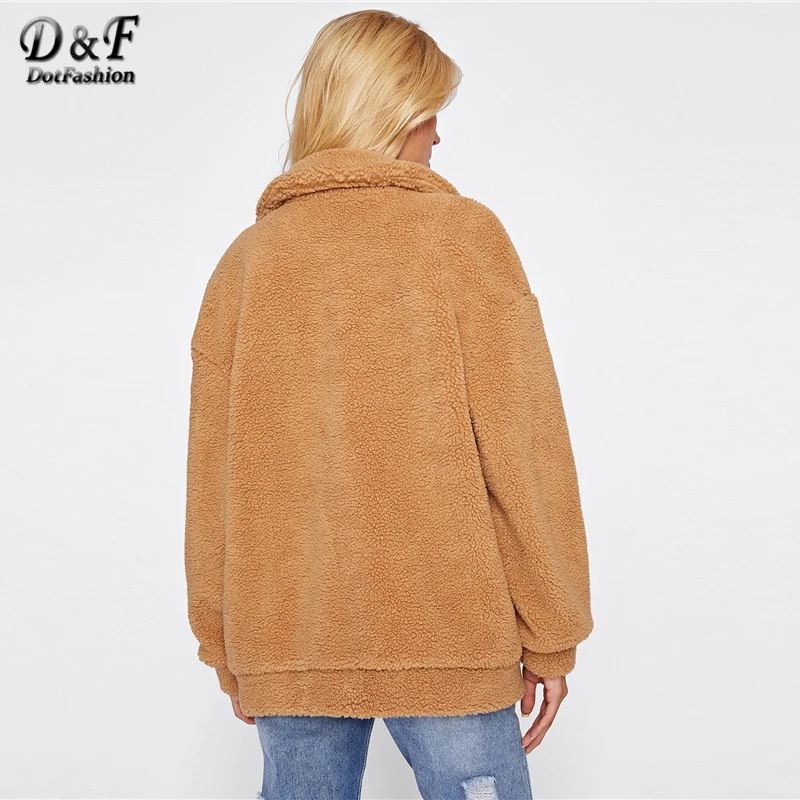 Chameau Surdimensionné Col Femelle Très Goût Éclair D'hiver Épaule Manches Bon Camel Style Dotfashion Drop Longues Manteau Polaire Nouveau Fermeture Veste dtqgtw