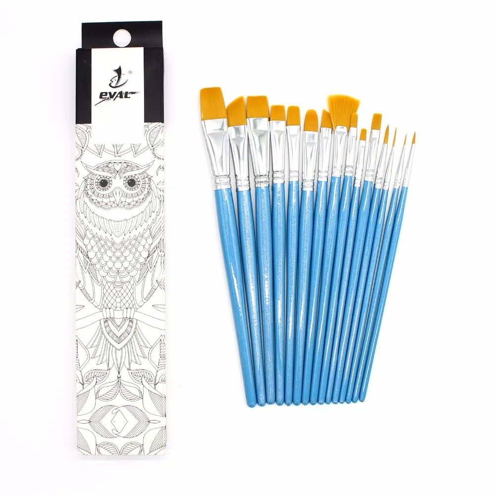 Eval 15pcs Painting Brush Set Nylon Hair Paint Brushes Acrylic