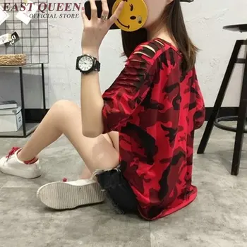 

Jungle style camouflage woman t-shirt fashion hole design t shirt camouflage green short sleeve military shir KK978 HQ