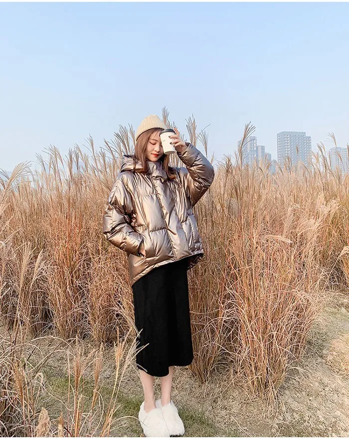 ZURICHOUSE Зимний пуховик для женщин s Глянцевая куртка с капюшоном большой размер зимняя теплая Толстая парка Свободное пальто зимняя женская куртка