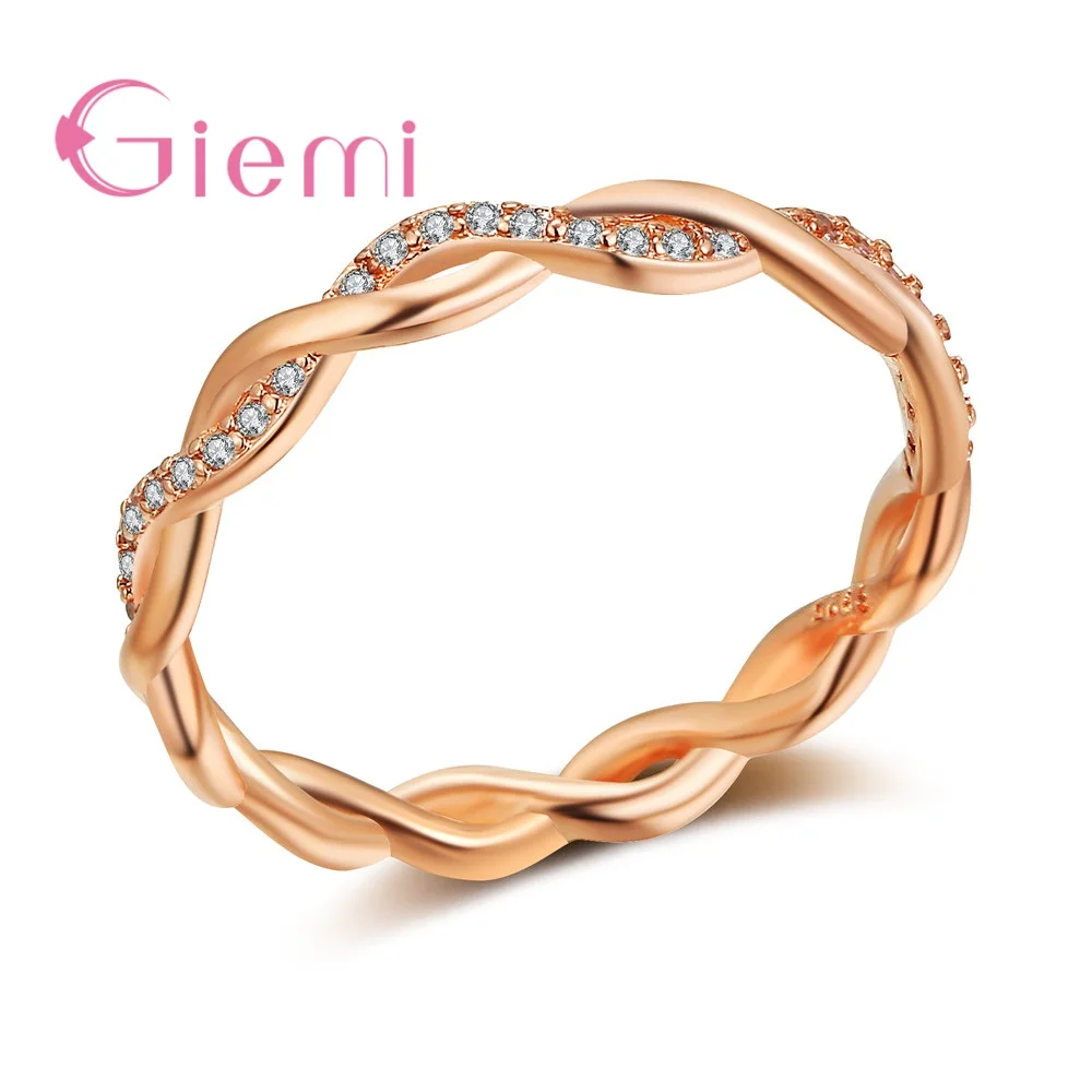Трендовое женское розовое золото классическое кольцо с веревочкой