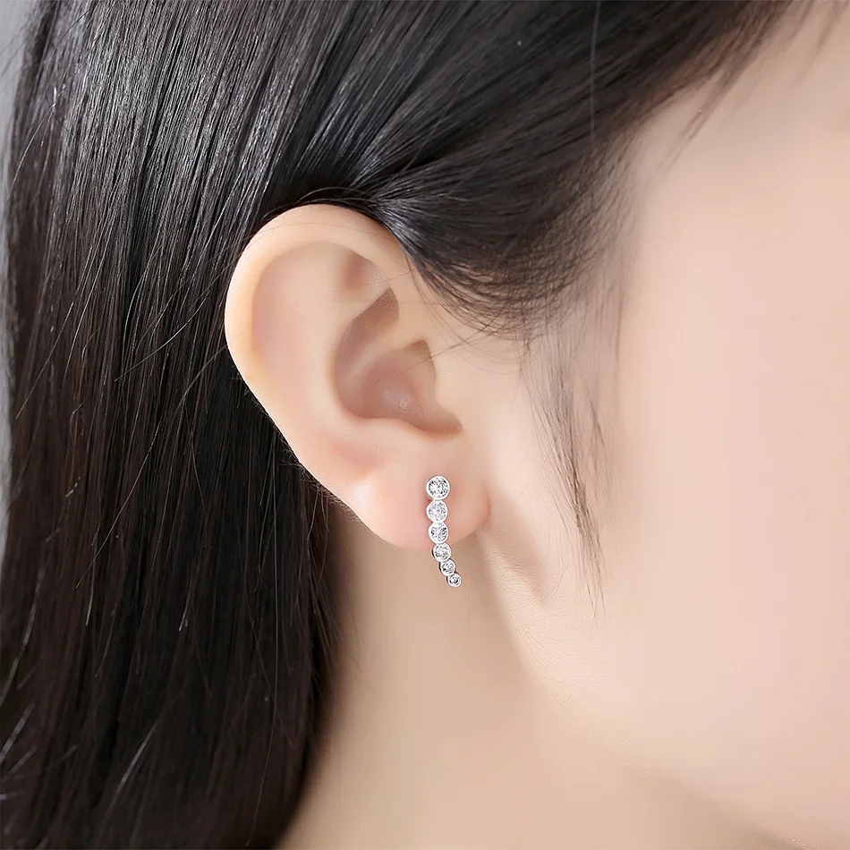 ELESHE Christmas Gift 100% 925 Sterling Silver Stud Earrings For Women Round Crystal Earrings Fashion Jewelry Pendientes Mujer