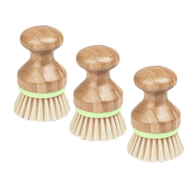 

3 Pcs Bamboo Dish Brush Mini for Kitchen Sink Vegetable Cleaning Pans Scrubbing 4X2.8Inch